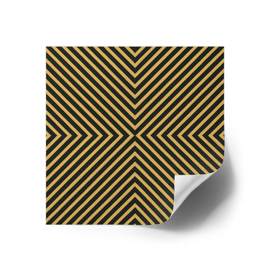 Gold & Black Optical Stripe Square Sticker — Geometric Pattern Indoor/Outdoor Decal