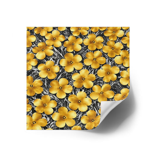 Floral Gold Blossoms Square Sticker — Waterproof Indoor/Outdoor Floral Decal
