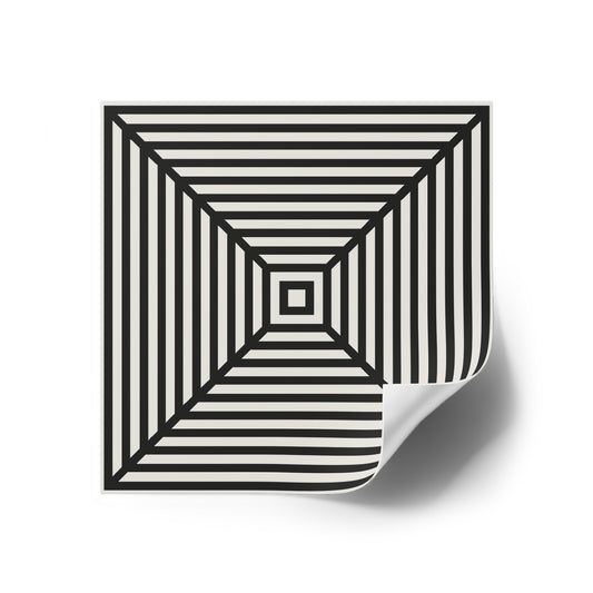 Optical Illusion Square Sticker — Black & White Concentric Lines (Indoor/Outdoor)