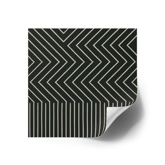 Geometric Chevron Square Sticker — Black & Ivory Modern Pattern (Indoor/Outdoor)