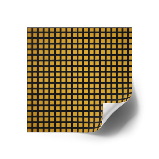 Square Sticker — Black Grid on Gold Pattern (Indoor/Outdoor)