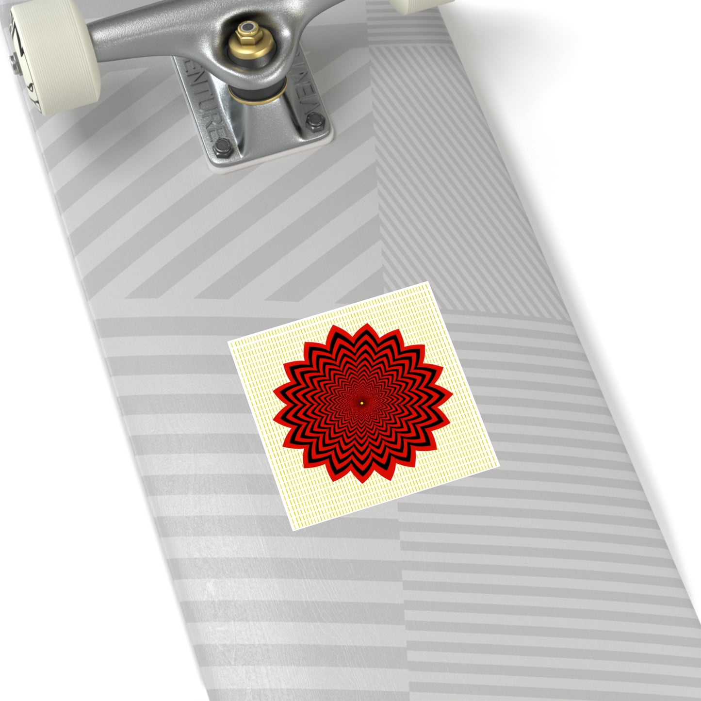 Red Optical Flower Square Sticker — Psychedelic Geometric Decal for Laptops & Water Bottles