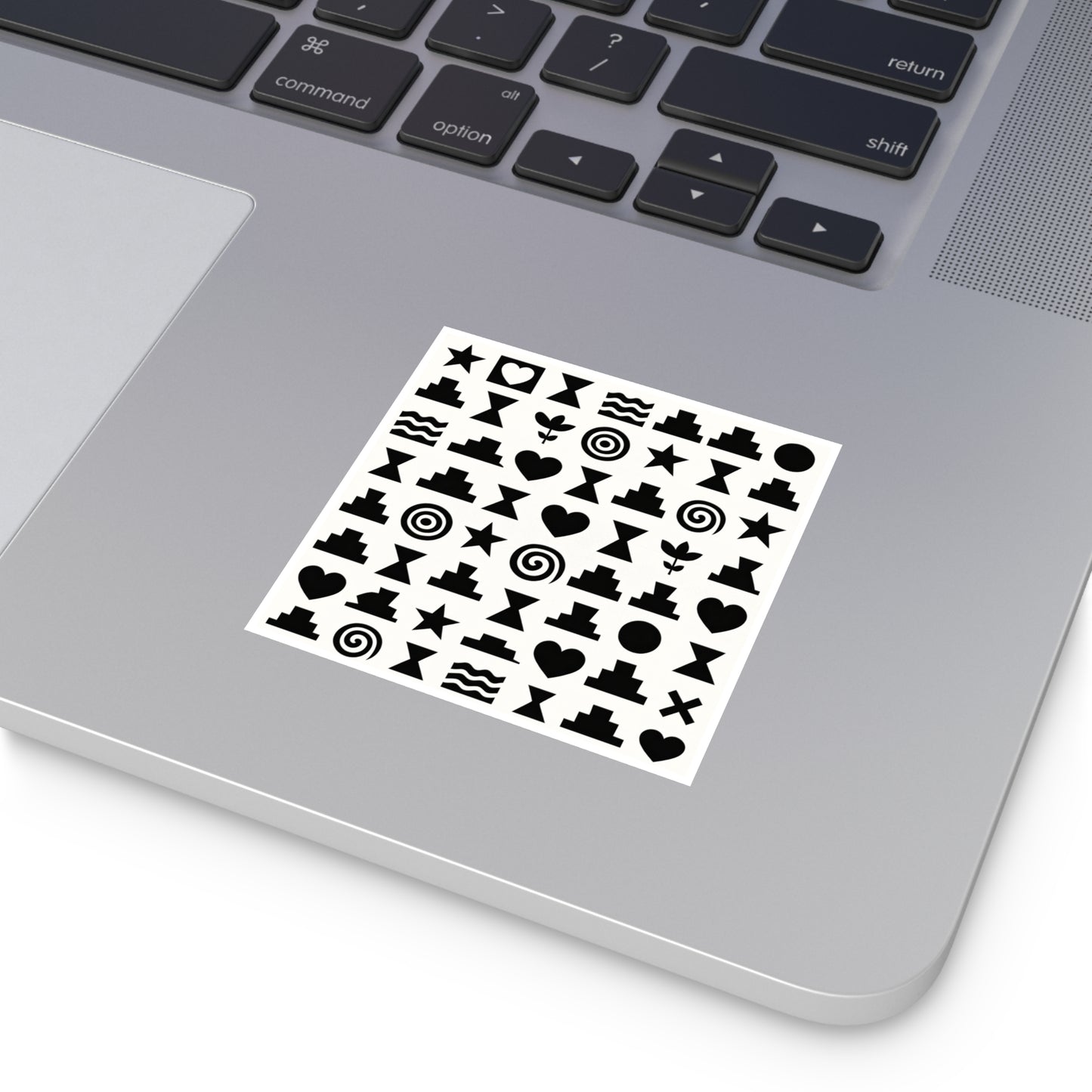 Black & White Geometric Icon Square Sticker — Indoor/Outdoor Durable Decal