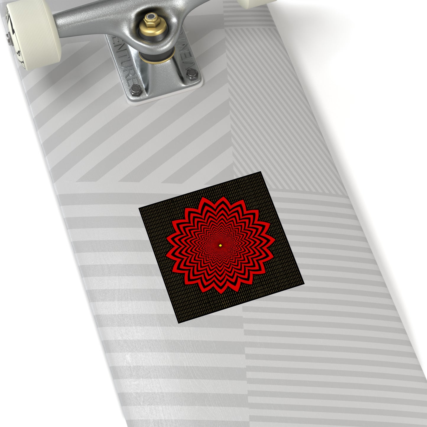 Red Optical Flower Square Sticker — Psychedelic Geometric Decal for Laptops & Skateboards