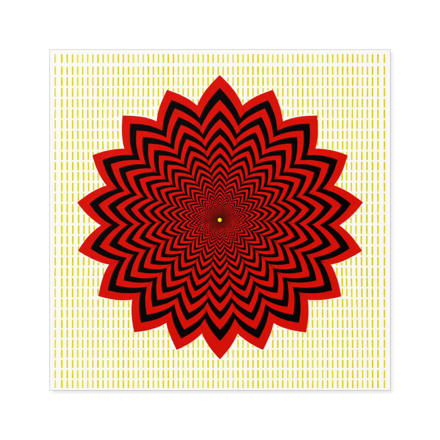 Red Optical Flower Square Sticker — Psychedelic Geometric Decal for Laptops & Water Bottles