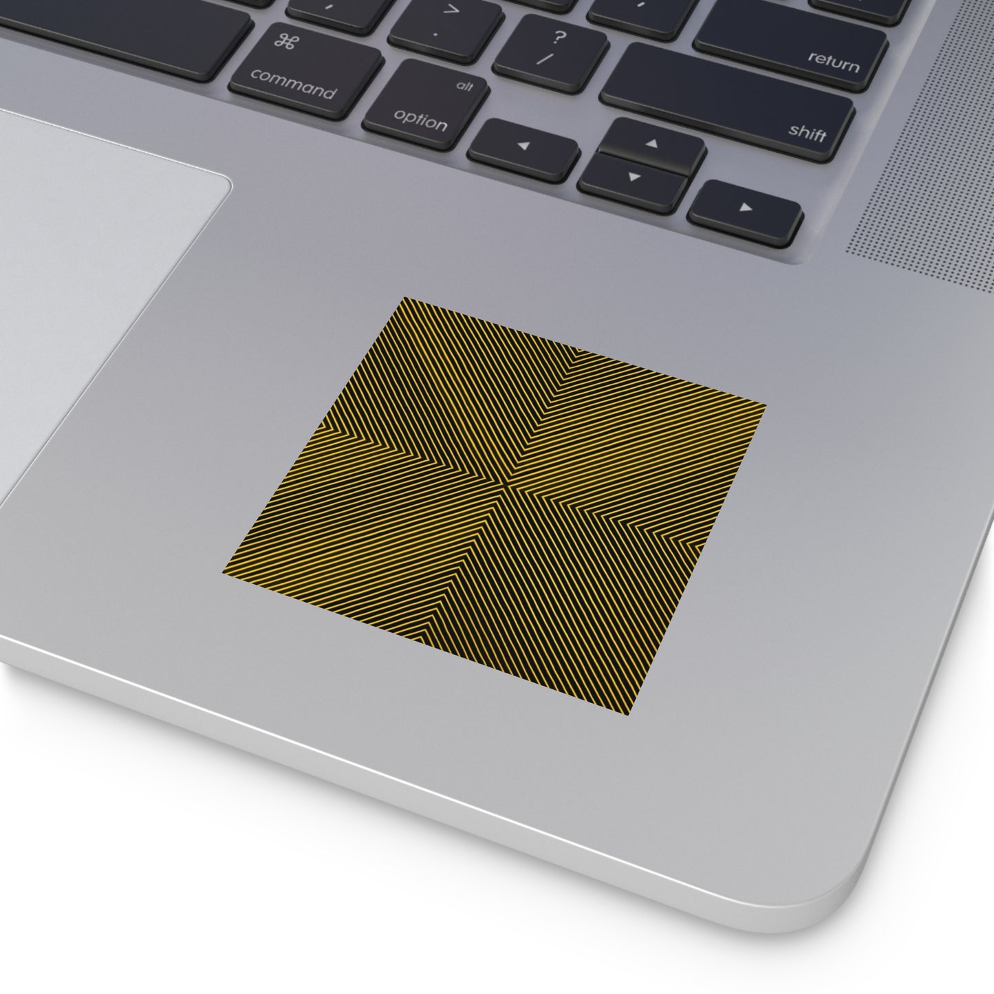 Gold Optical Illusion Square Sticker — Geometric Striped Decal for Laptops, Water Bottles & Decor