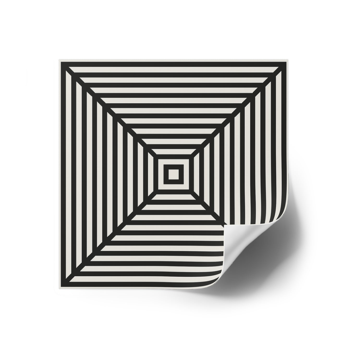 Optical Illusion Square Sticker — Black & White Concentric Lines (Indoor/Outdoor)