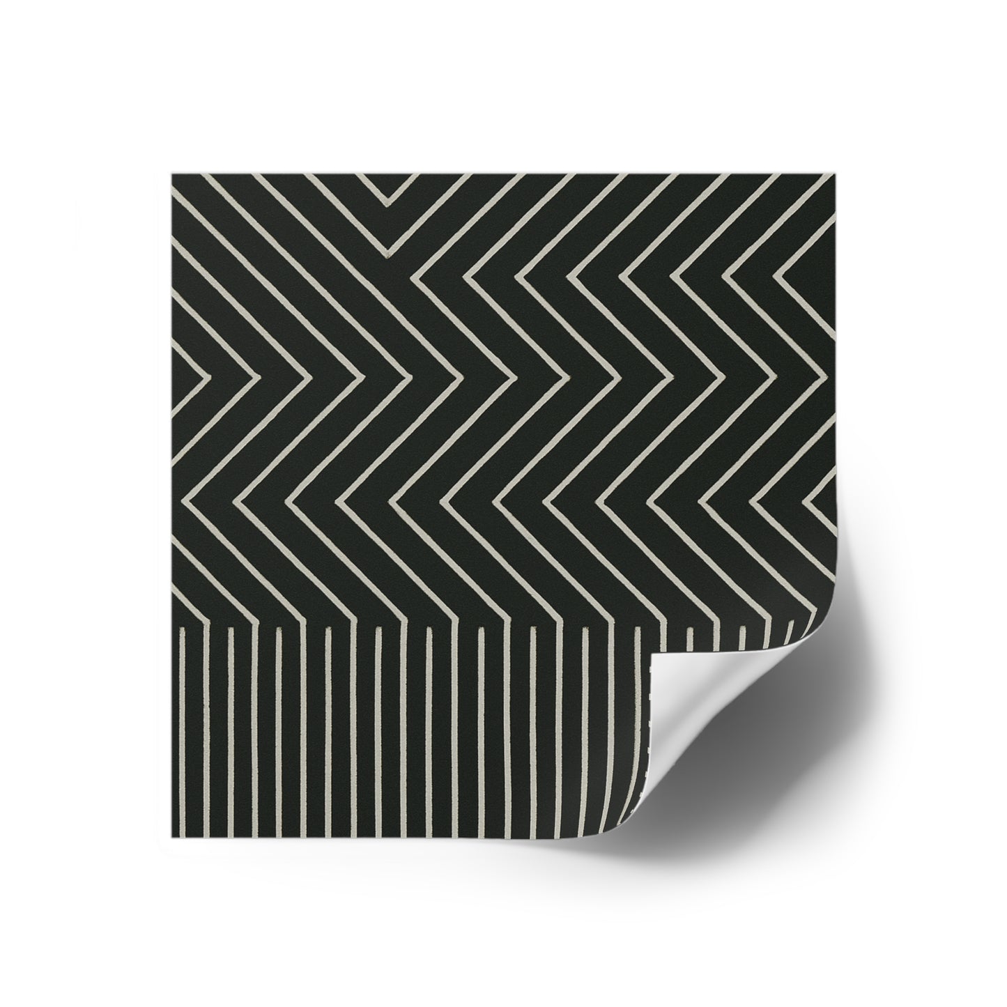 Geometric Chevron Square Sticker — Black & Ivory Modern Pattern (Indoor/Outdoor)