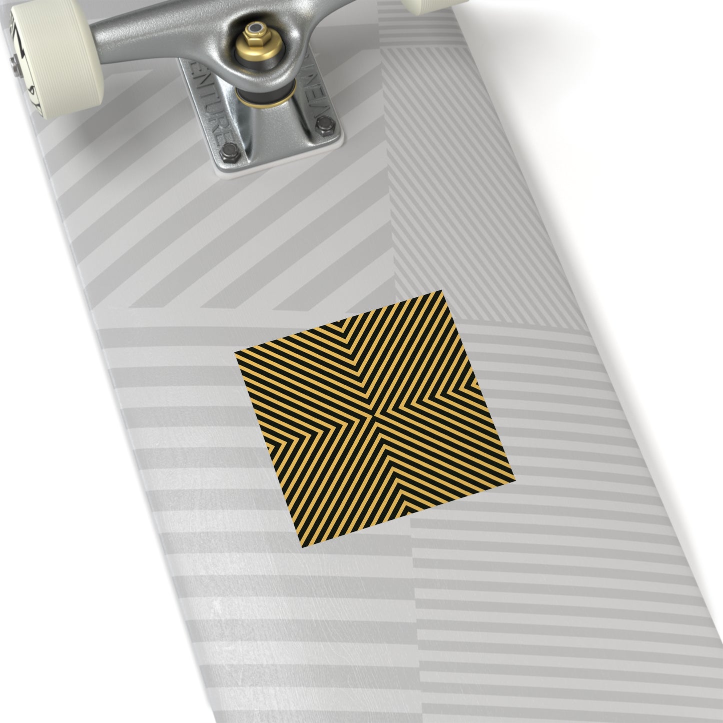 Gold & Black Optical Stripe Square Sticker — Geometric Pattern Indoor/Outdoor Decal