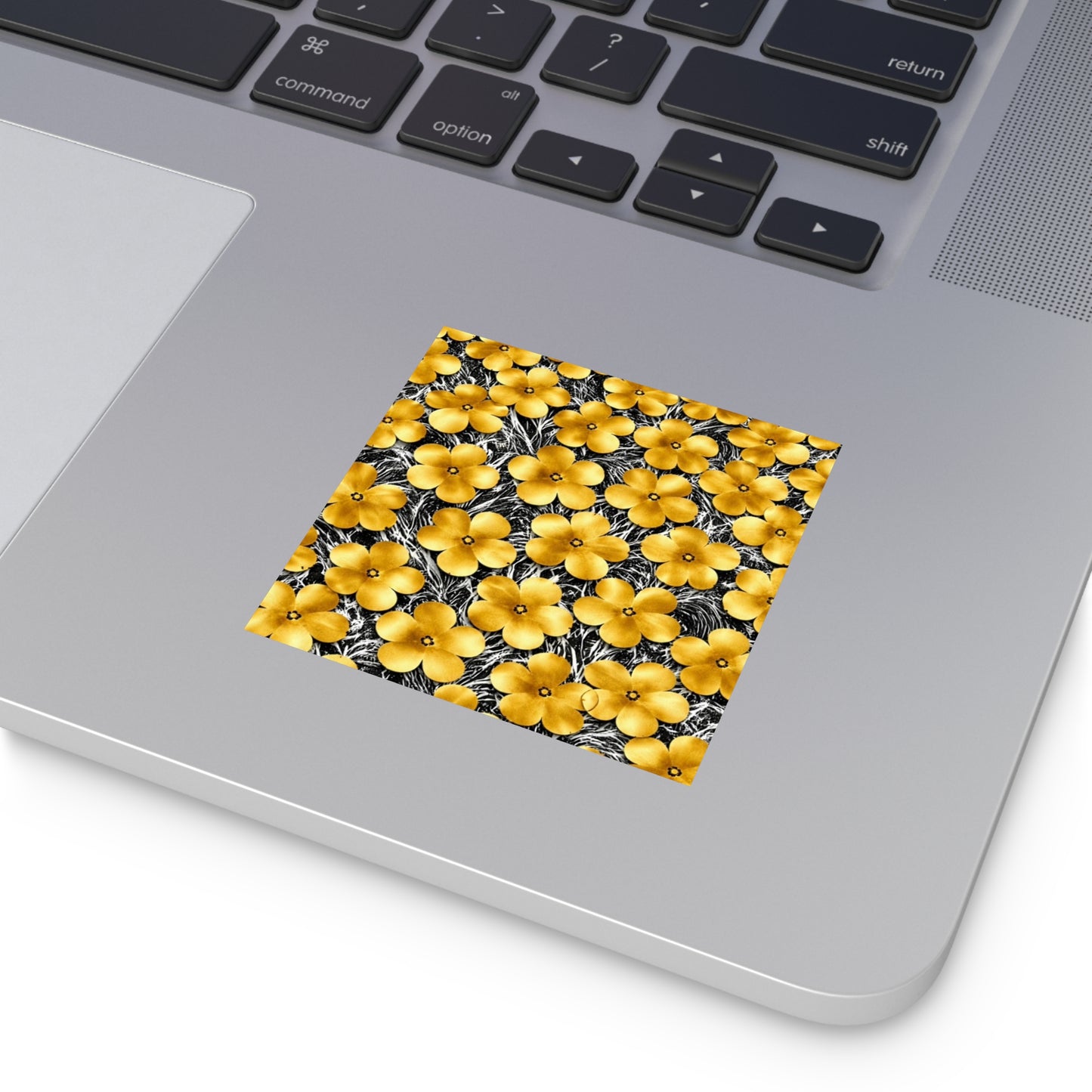 Floral Gold Blossoms Square Sticker — Waterproof Indoor/Outdoor Floral Decal