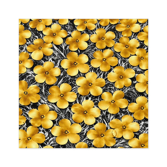 Floral Gold Blossoms Square Sticker — Waterproof Indoor/Outdoor Floral Decal