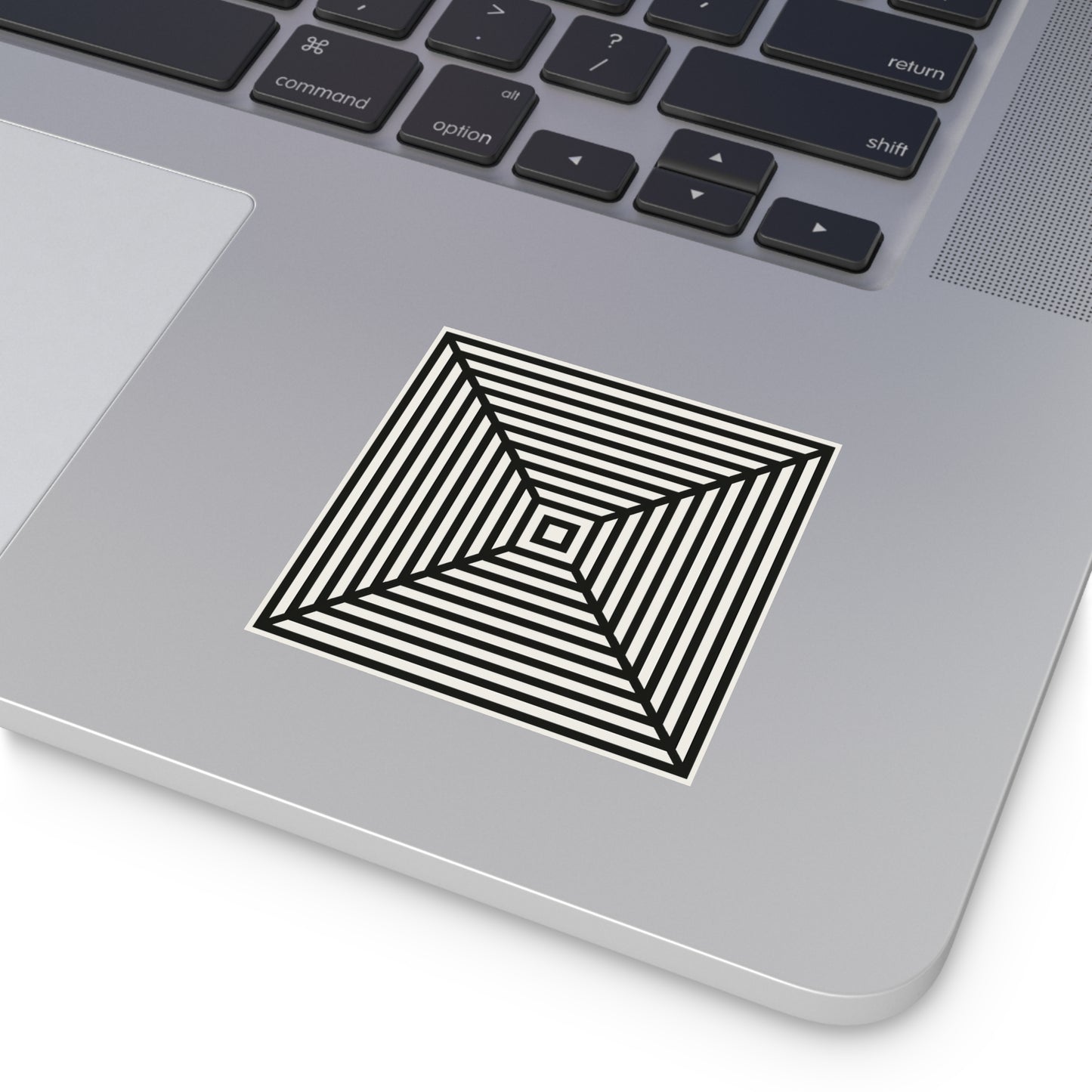 Optical Illusion Square Sticker — Black & White Concentric Lines (Indoor/Outdoor)