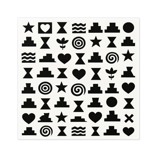 Black & White Geometric Icon Square Sticker — Indoor/Outdoor Durable Decal