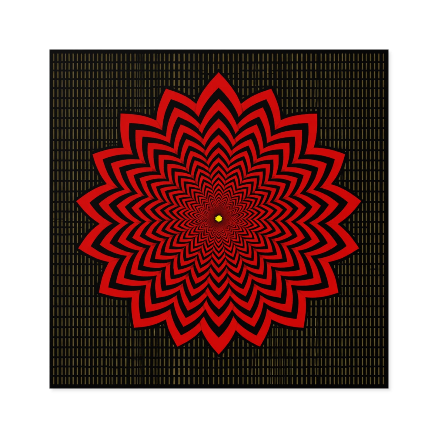 Red Optical Flower Square Sticker — Psychedelic Geometric Decal for Laptops & Skateboards