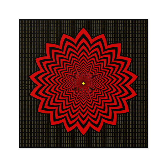 Red Optical Flower Square Sticker — Psychedelic Geometric Decal for Laptops & Skateboards
