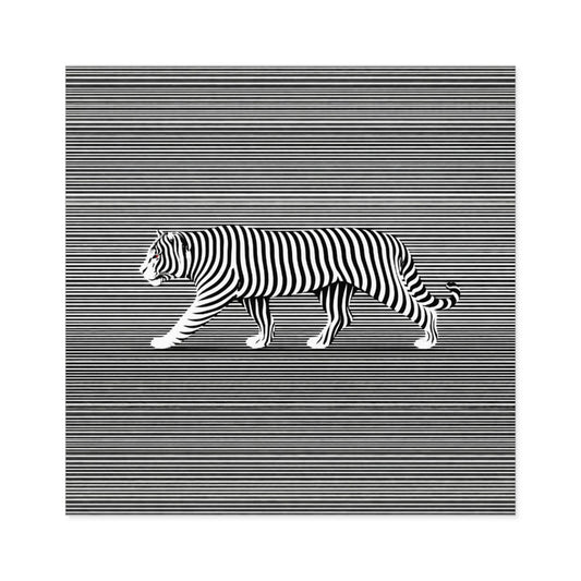 Optical Tiger Square Sticker — Black & White Striped Illusion Sticker (Indoor/Outdoor)